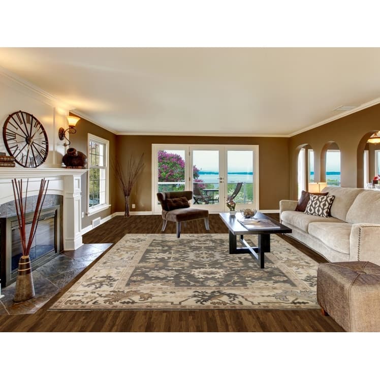 Gray Oushak Oriental Area Rug Hand-Knotted Wool Carpet - 9'0"x 11'11"