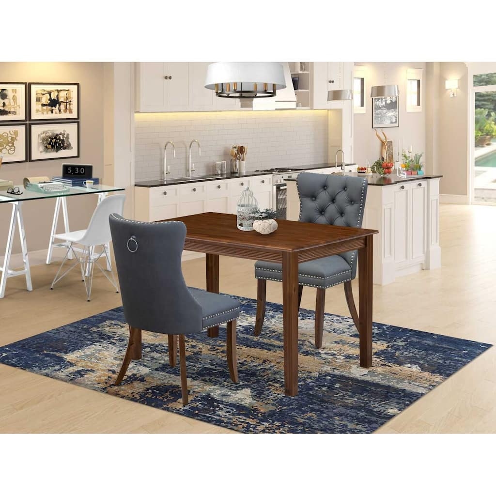 3-Piece Antique Walnut Finish Rectangular Solid Wood Top Dining Table Set