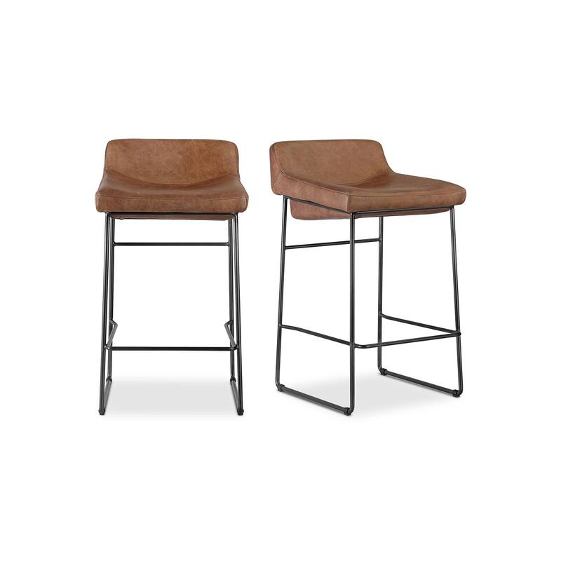 NADAAL STUDIOS Orson, Counter Stool With Top Grain Leather, Set of Two - 17"W x20"D x32"H - Brown