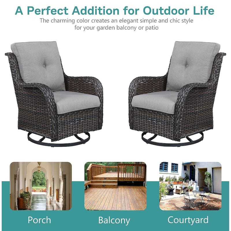 Pocassy 7PCS Outdoor Sofa Swivel Chairs with Fire Pit Table