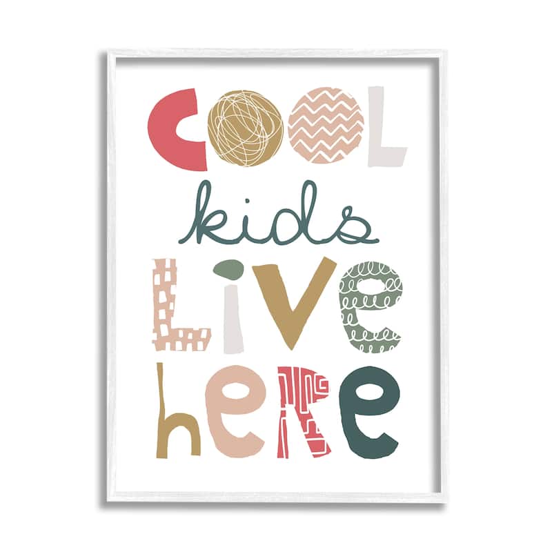 Stupell Cool Kids Live Here Phrase Abstract Pattern Typography Framed Wall Art - Multi-Color - 24 x 30 - White