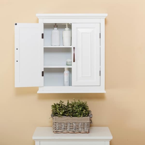 slide 2 of 6, Teamson Home St. James 2-Door Wall Cabinet with Adjustable Shelves and Brushed Bronze Handles White - Wood Finish