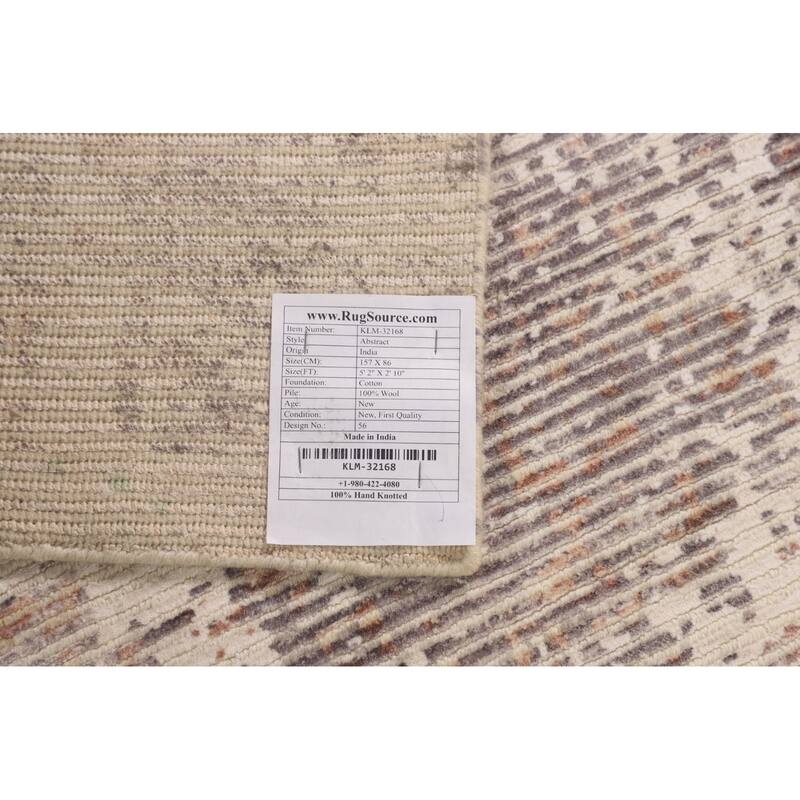 Contemporary Abstract Indian Foyer Rug Hand-Knotted Wool Carpet - 2'10"x 5'2"