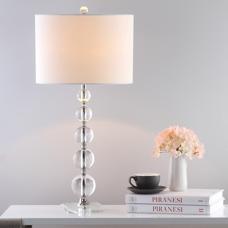 SAFAVIEH Lighting 29 inch Liam White Shade Stacked Crystal Ball Table Lamp - 14" W x 14" D x 30" H