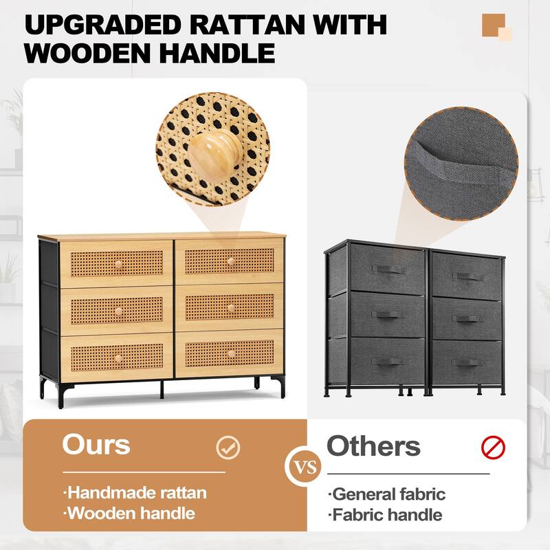 Wide Fabric Dresser 6 Drawer Dresser Storage Tower Unit