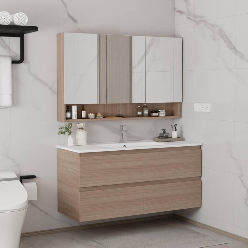 CB HOME 24''/30''/36''/48''/60'' Wall Mounted Bathroom Vanity with Sink, OAK Floating Bathroom Vanity Cabinet with Sink,Drawers.
