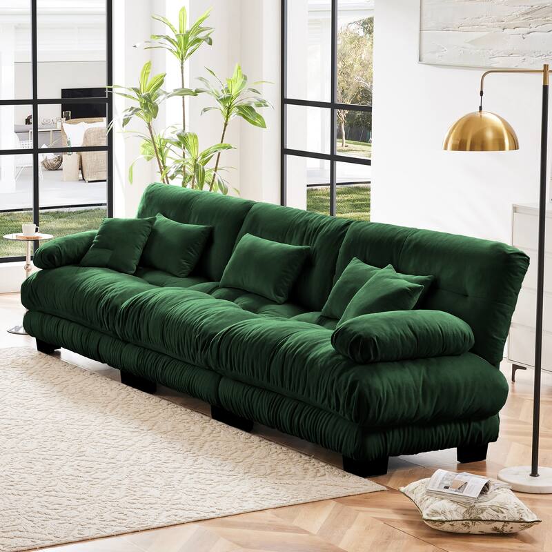 Roomfitters 3-Seater Modular Chenille Sofa, Deep Seat Cloud Couch with Round Bolster Armrests