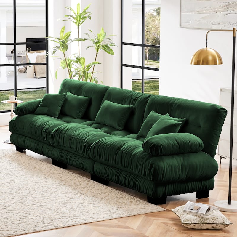 Rossetta 3-Seater Stylish Design Chenille Modular Sectional Sofa with Round Bolster Armrests