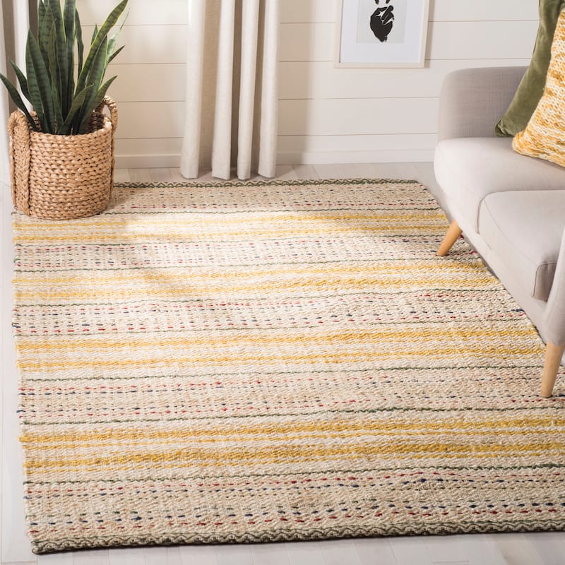 SAFAVIEH Handmade Natural Fiber Alyvia Stripe Jute Rug - 6' x 9' - Ivory/Gold