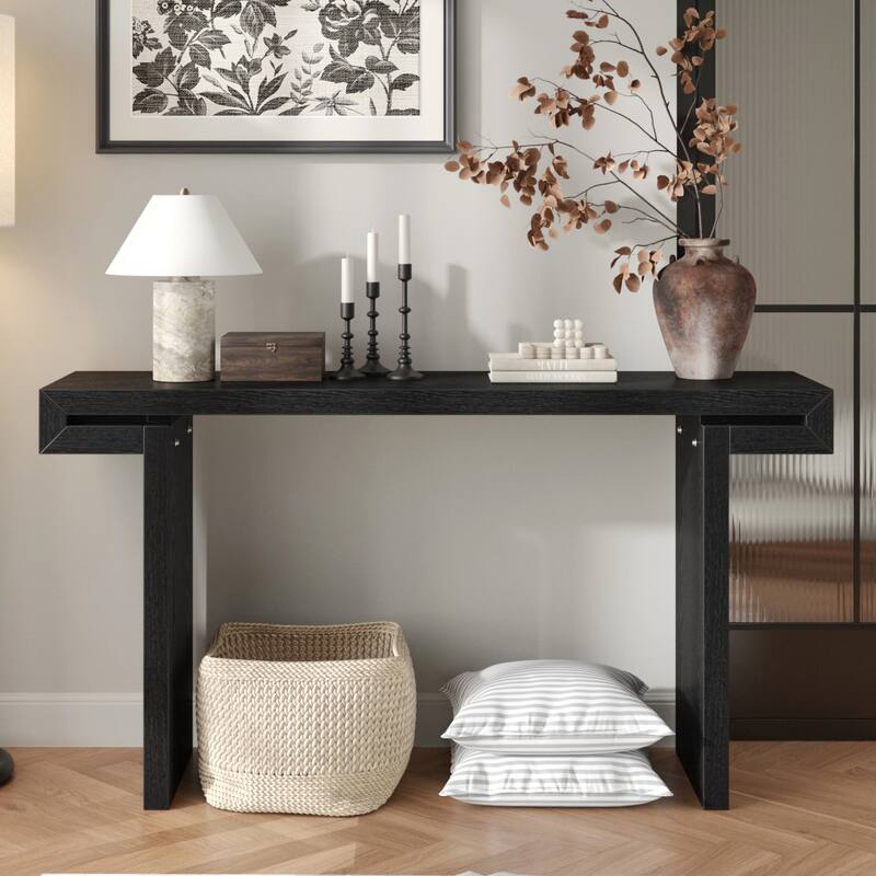 60inches Rustic Farmhouse Console Table , Distressed Wood Finish Entryway Sofa Side Table for Living Room, Hallway, Black - Black