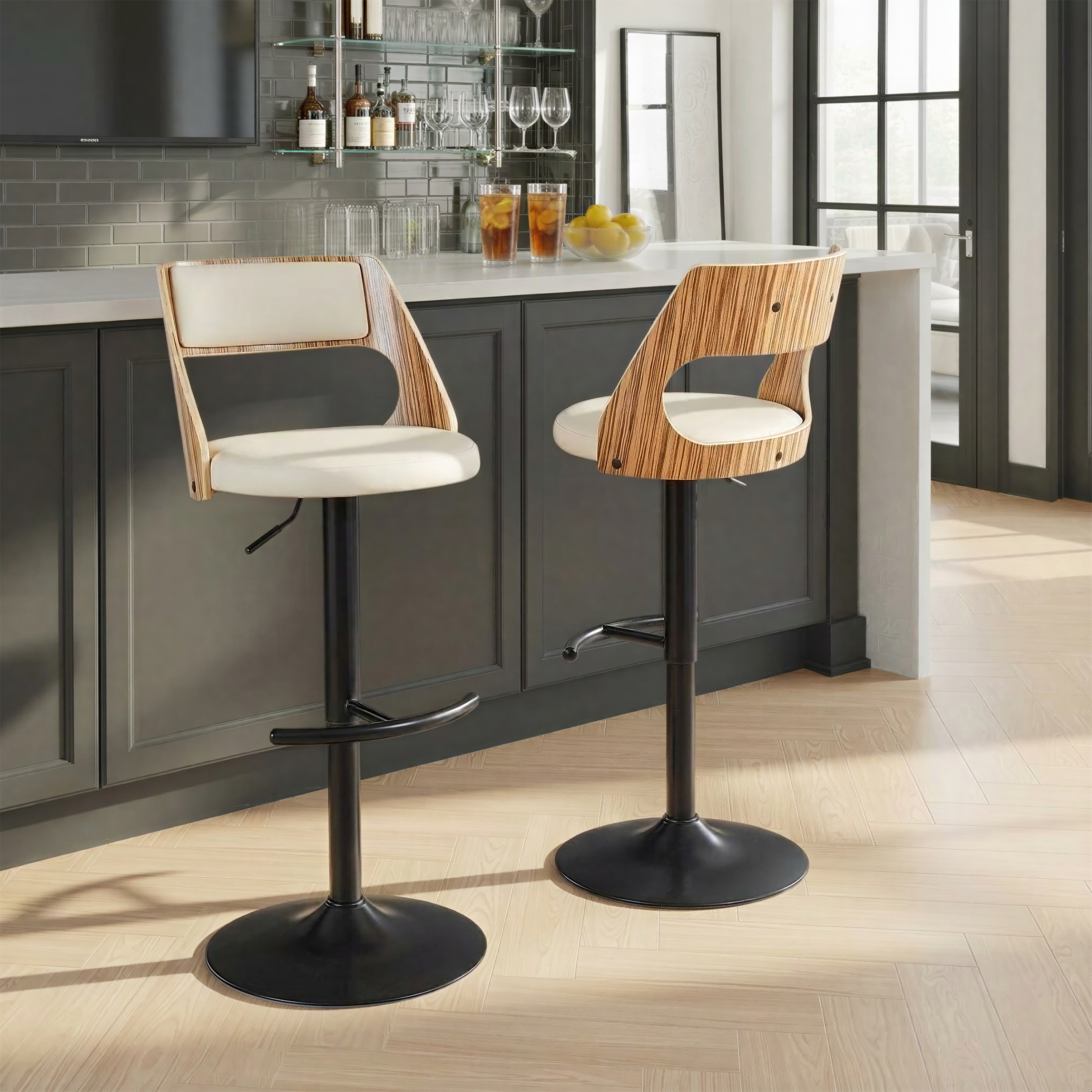 Carson Carrington Alingsas Adjustable Bar Stool with Rounded T Footrest (Set of 2)
