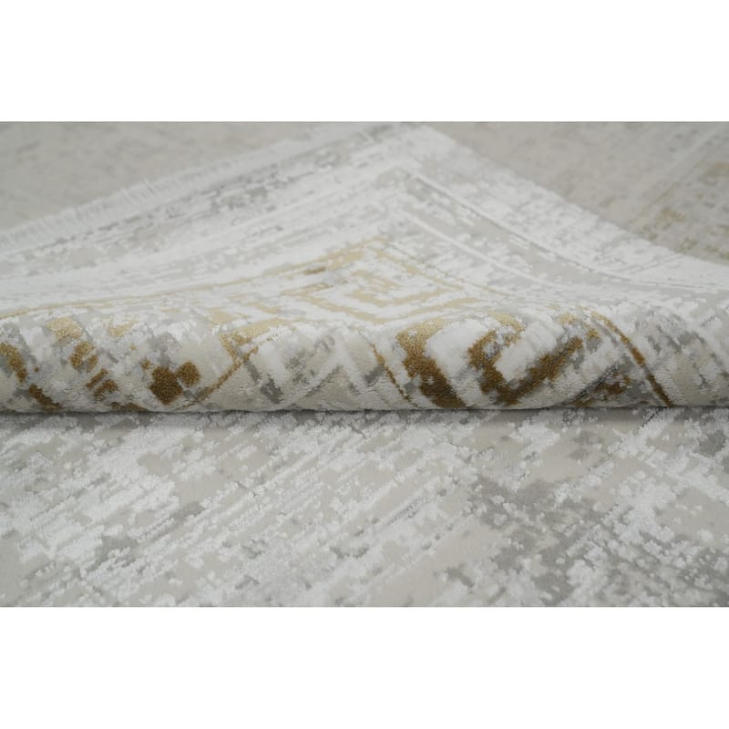 Machine Made Oriental Polyester Carpet Bordered Greys & Charcoal Distressed Area Rug - 7' 5'' X 5' 2''