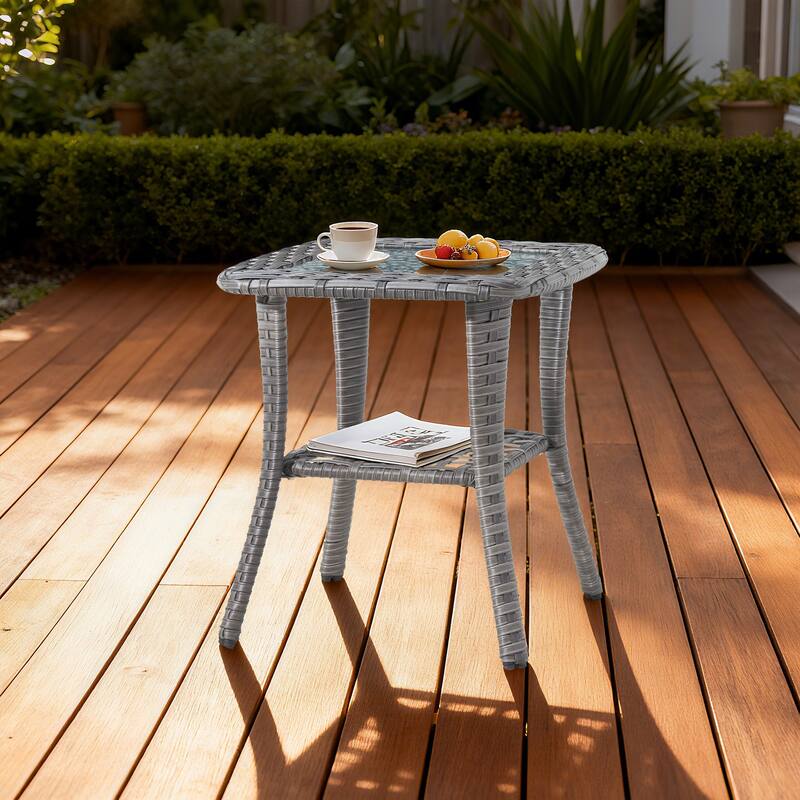 HOOOWOOO Outdoor Patio Rattan Wicker Side Table - GYZ-Grey