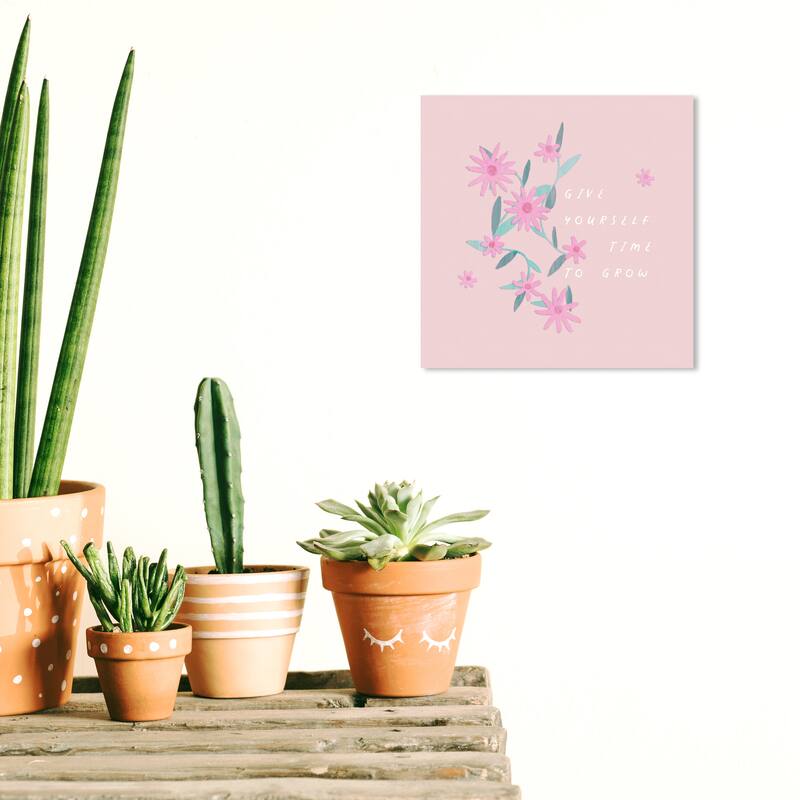 Wynwood Studio Canvas Floral and Botanical Time to Grow Pastel Pink and Light Pink Tropical Wall Art Canvas Print - 12 x 12