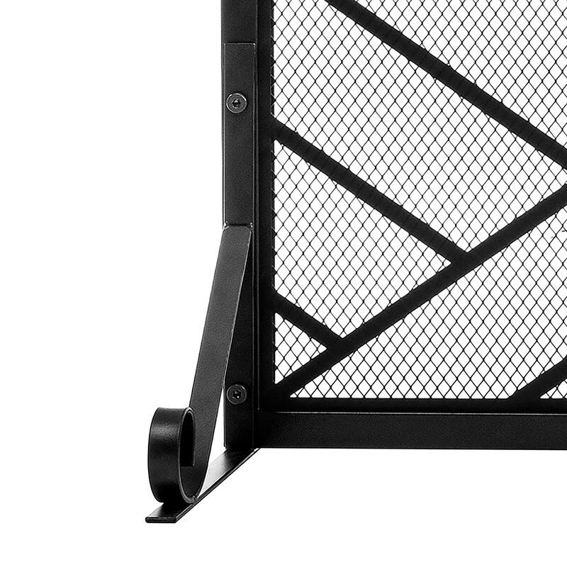 Contemporary Single Panel Black Straight Line Pattern Iron Fireplace Screen- - 41.73'' x 12.20'' x 29.33''