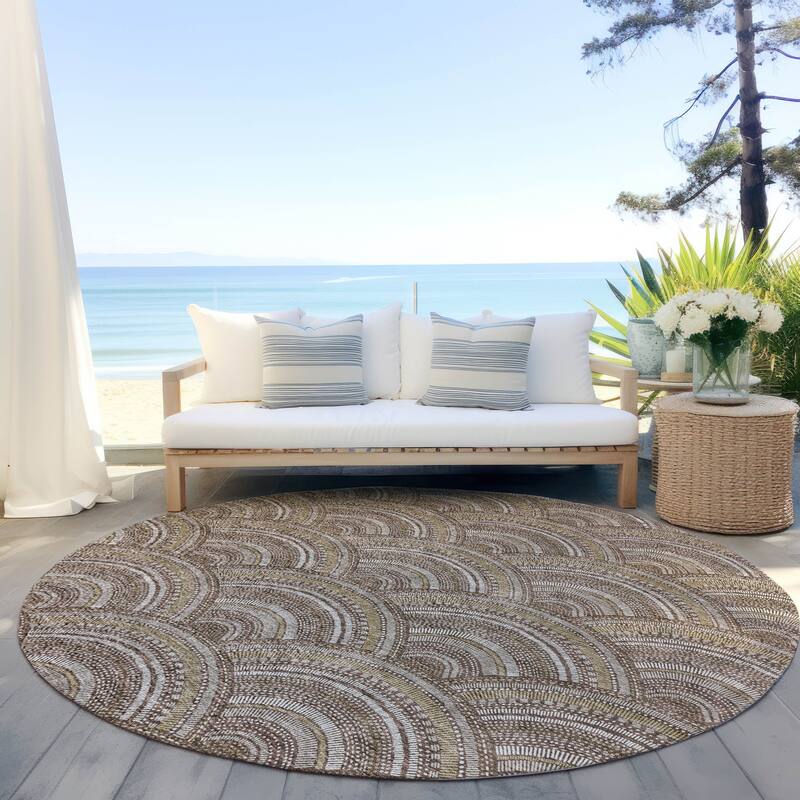 Machine Washable Indoor/ Outdoor Modern Mosaic Chantille Rug - Brown - 8' x 8'