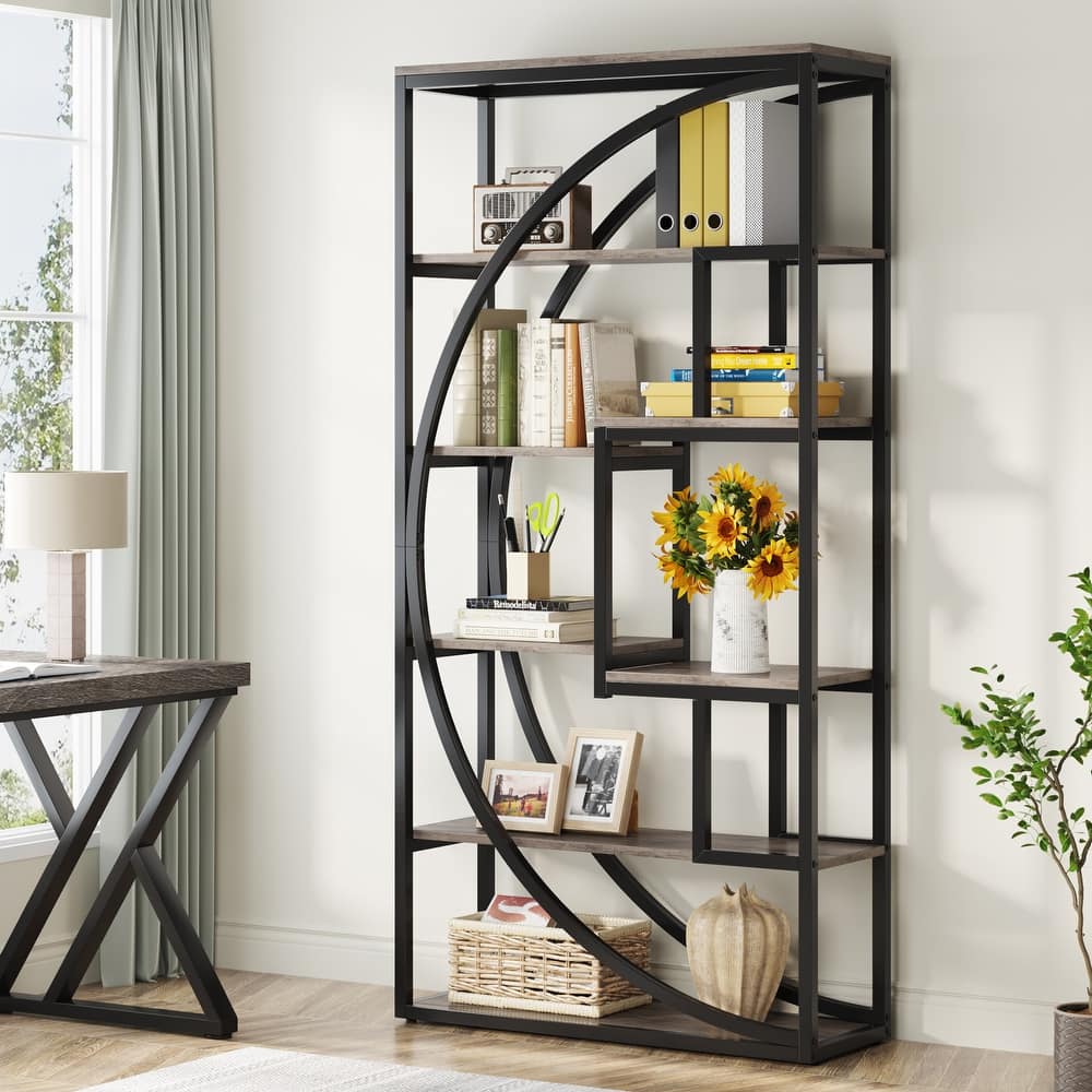70.8" Tall Modern Geometric Bookshelf with 6-tier storage Shelf - 70.8"H