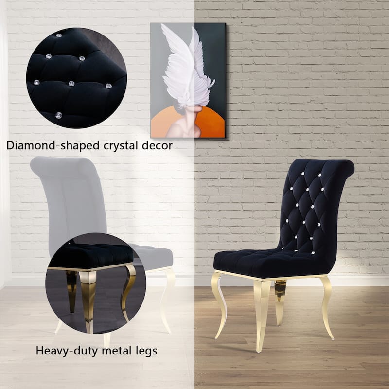 Black Velvet Dining Chairs with Polished Gold Legs