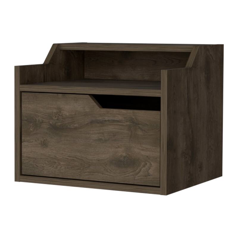 Modern Dual-Shelf Floating Nightstand in Dark Brown with Wall-Mountable Design