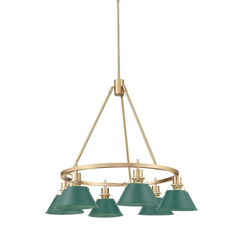 Golden Lighting 3606-6 BCB Orwell 6 Light 29" Wide Chandelier - Brushed Champagne Bronze / Pine Green Shades