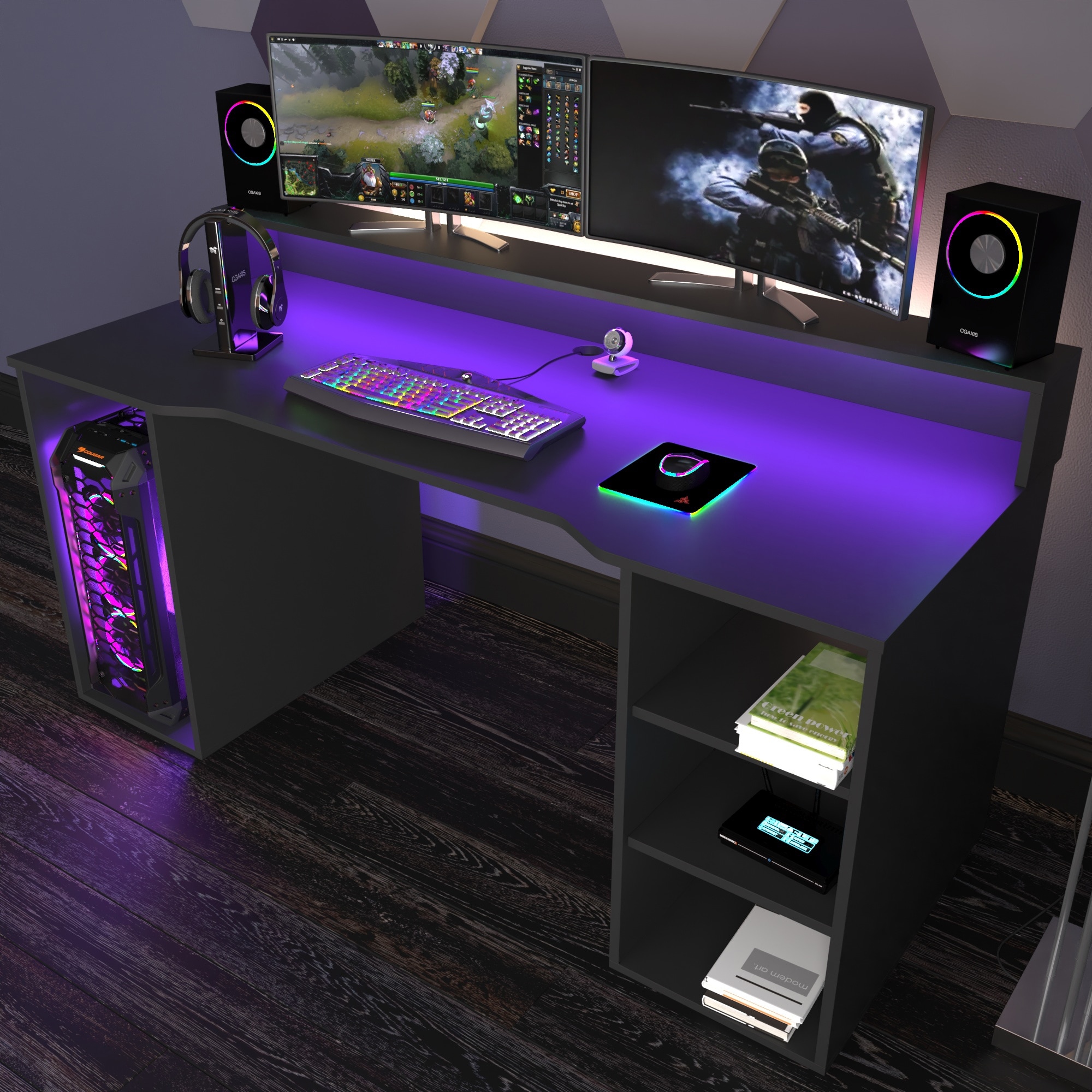 Gaming Desk PC Computer Desk R-shaped Table Home Office Gamer Desk