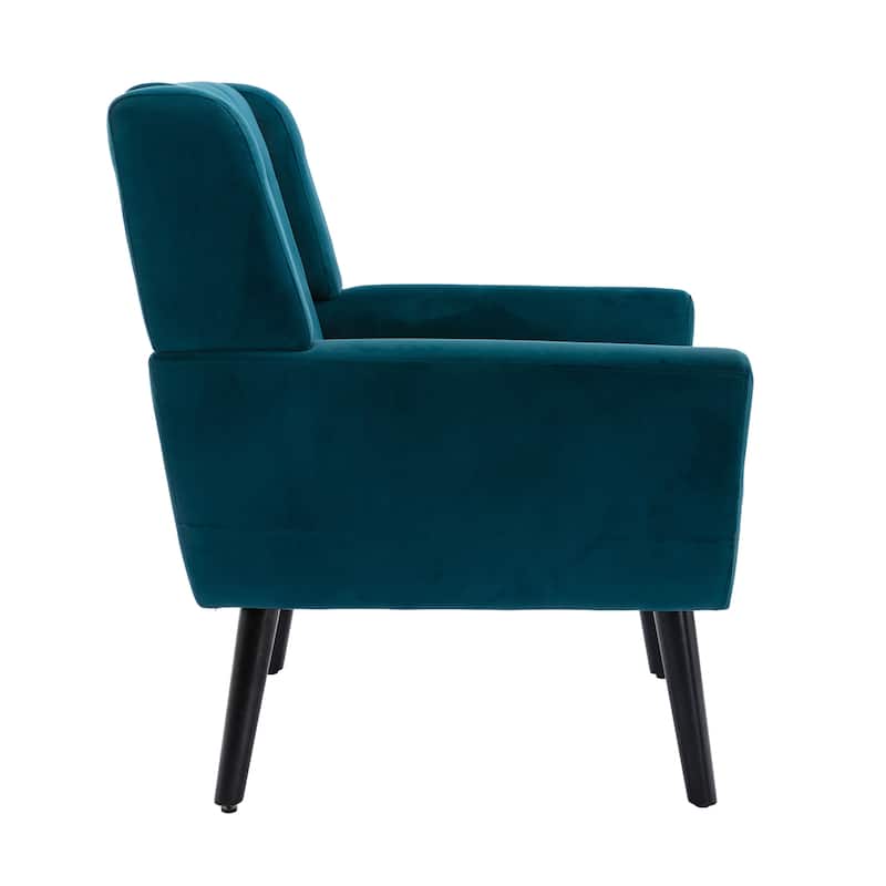 Teal Velvet Modern 29.53" Upholstered Buttons Tufted Accent Chair with Black Solid Wood Legs