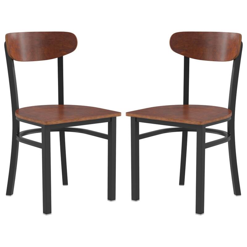 2PK Commercial Metal Dining Chairs with Boomerang Back - Walnut