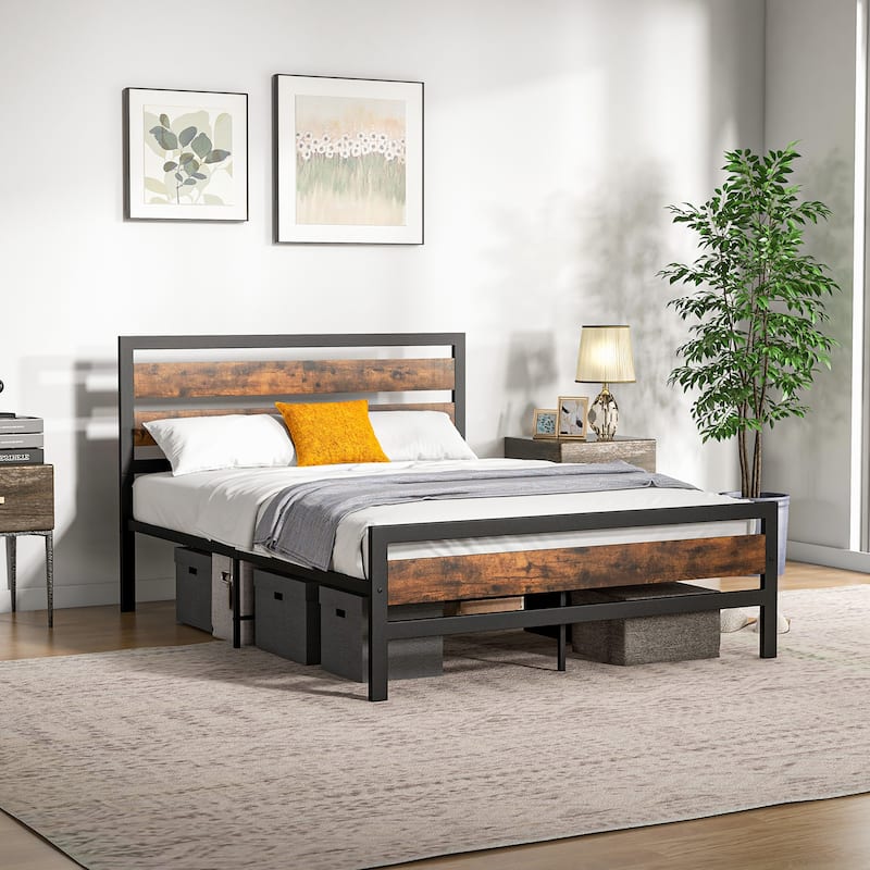 Costway Full/Queen Industrial Metal Platform Bed Frame Rustic
