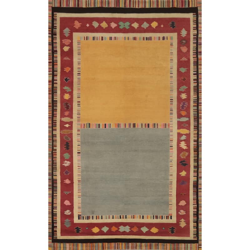 Vegetable Dye Geometric Gabbeh Turkish Area Rug Handmade Wool Carpet - 13' 4'' X 8' 0''