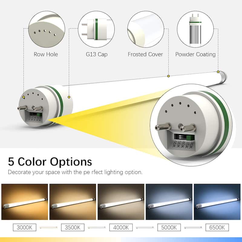 4FT T8 LED Tube Light, Type B Ballast Bypass Double Ended, 15W=45W, 2300LM, 3 Color Options