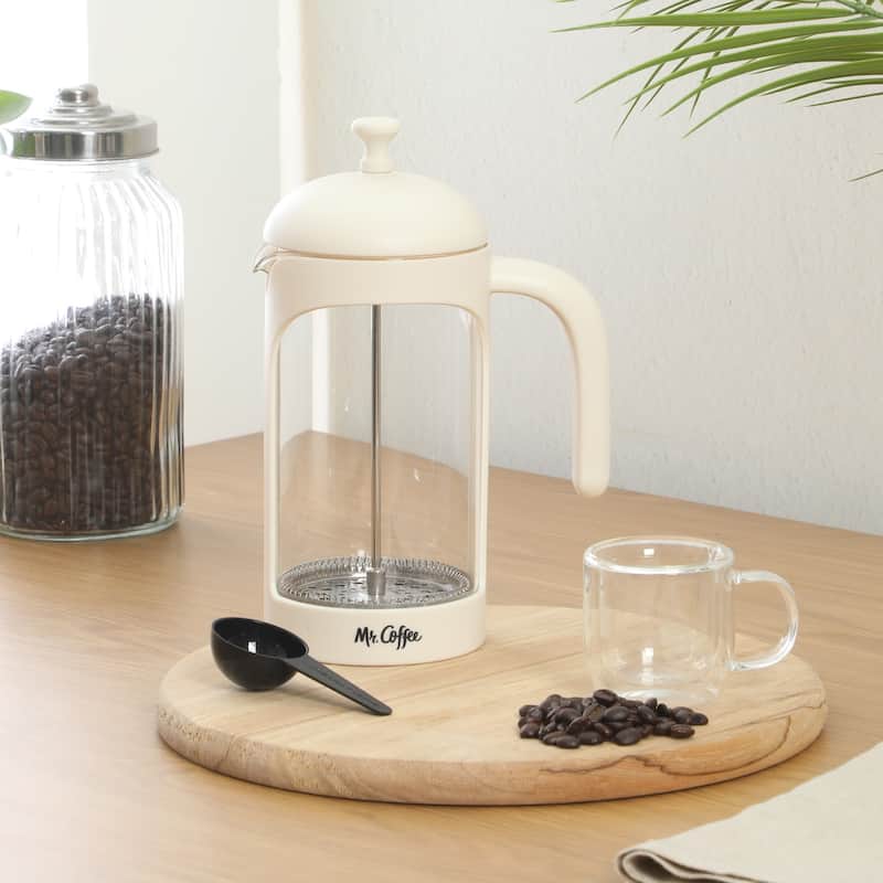 Mr. Coffee French Press Coffee Maker, 31 oz Borasilicate Glass & Frame and Plunger, Includes Coffee Scoop