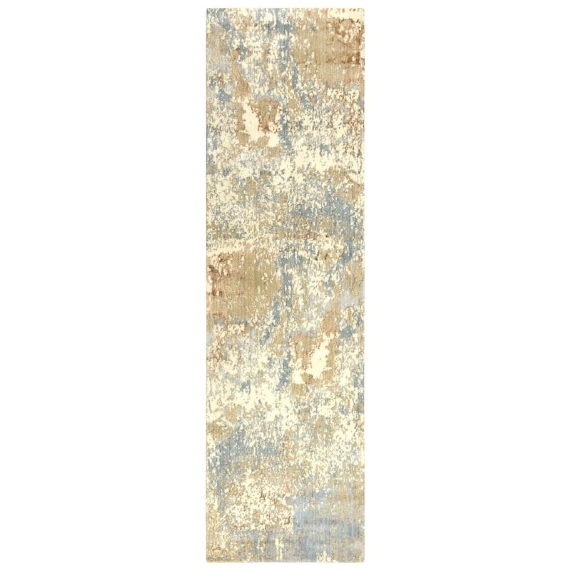 Alora Decor Essential Beige, Ivory, and Grey Abstract Wool Blend Rug - 2'6" x 8'