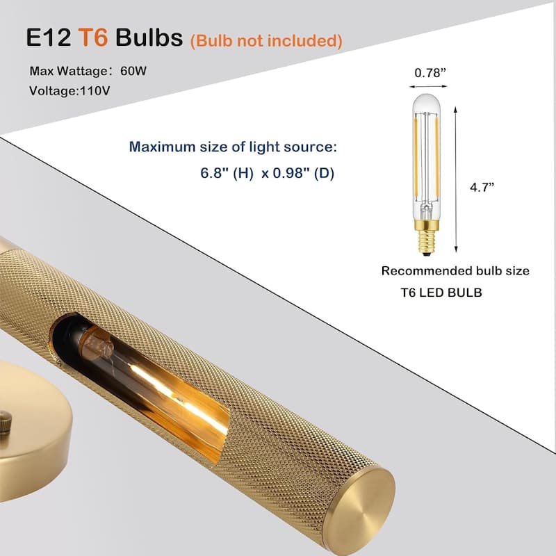 19 inche cylinder light gold vanity light metal wall light