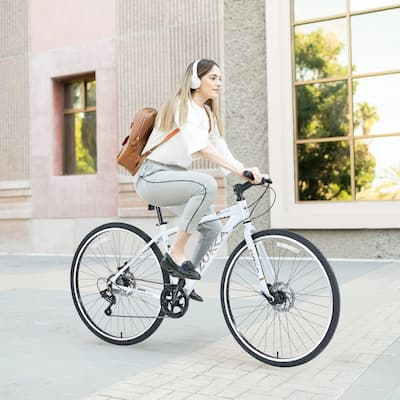 Shimano 7 Speed Hybrid Bike Double Disc Brakes 700C Road Bike,White