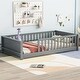 preview thumbnail 35 of 66, Twin Size Floor Bed Frame for Kids Bed with Fence Guardrails Endbed Storage Splint Platform Bed - Available with or without Door