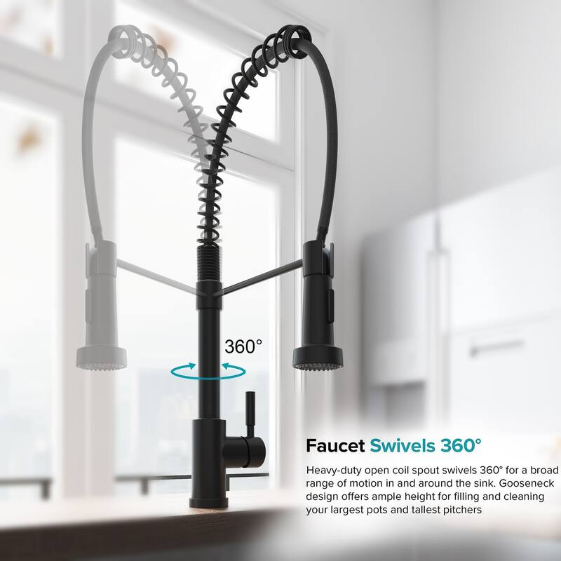 Matte Black High Arc Spring Style Touch Control Kitchen Faucet with Pull Out Sprayer