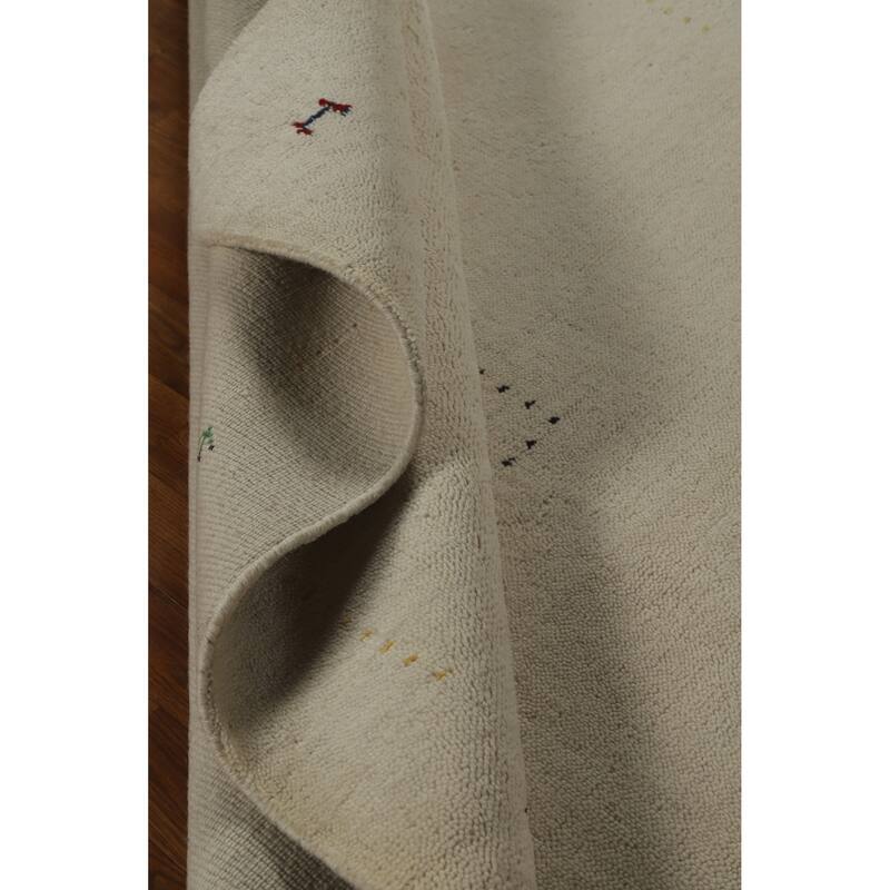 Beige Tribal Gabbeh Indian Rug Handmade Wool Carpet - 5'2" x 7'4"