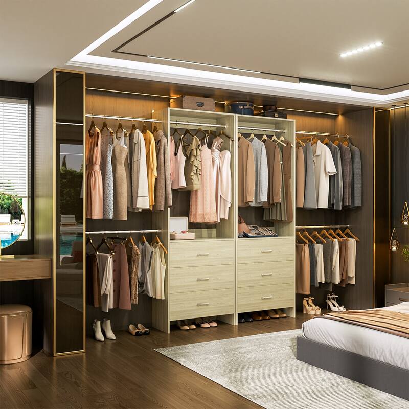 Cimly Set of 2 Closet Organizer System with Adjustable Hanging Rods and Drawers