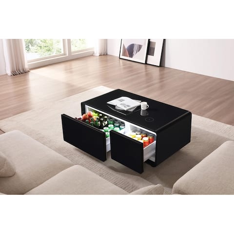 Modern Smart mini Coffee Table with Built in Fridge, Outlet protection