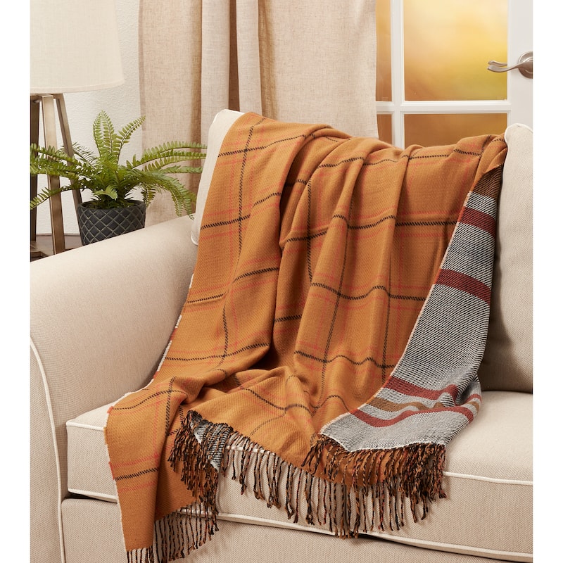 Plaid Throw Blanket With Reversible Design