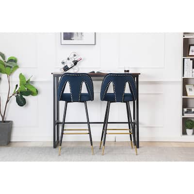 Velvet Upholstered Bar Stool Counter Stools with Metal Legs (Set of 2), Blue