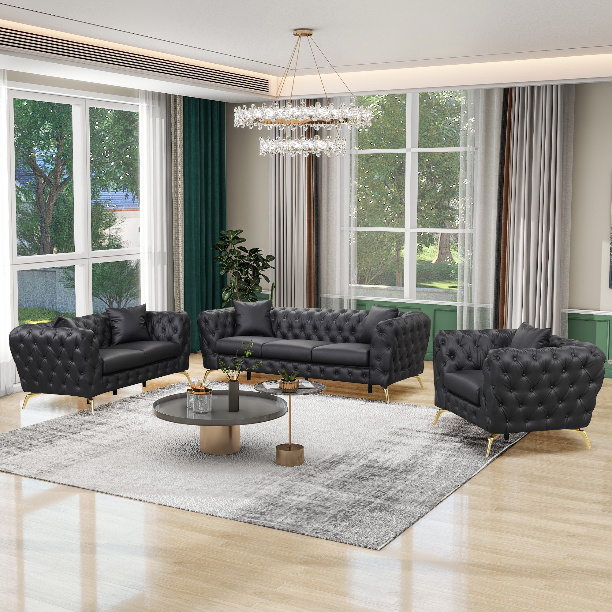 Black shop leather loveseats