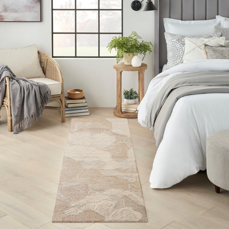 Nourison Avra Indoor only Floral Handmade Wool Area Rug - 2' 3" x 7' 6" - Taupe