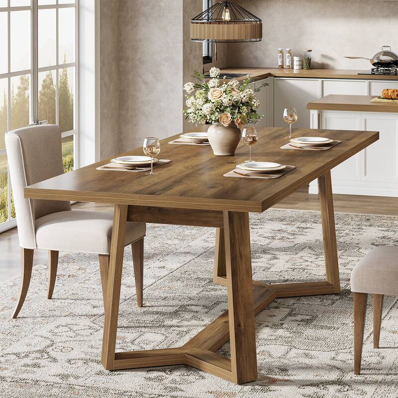 47-Inch Farmhouse Dining Table, Rectangle Wooden Kitchen Table for 4