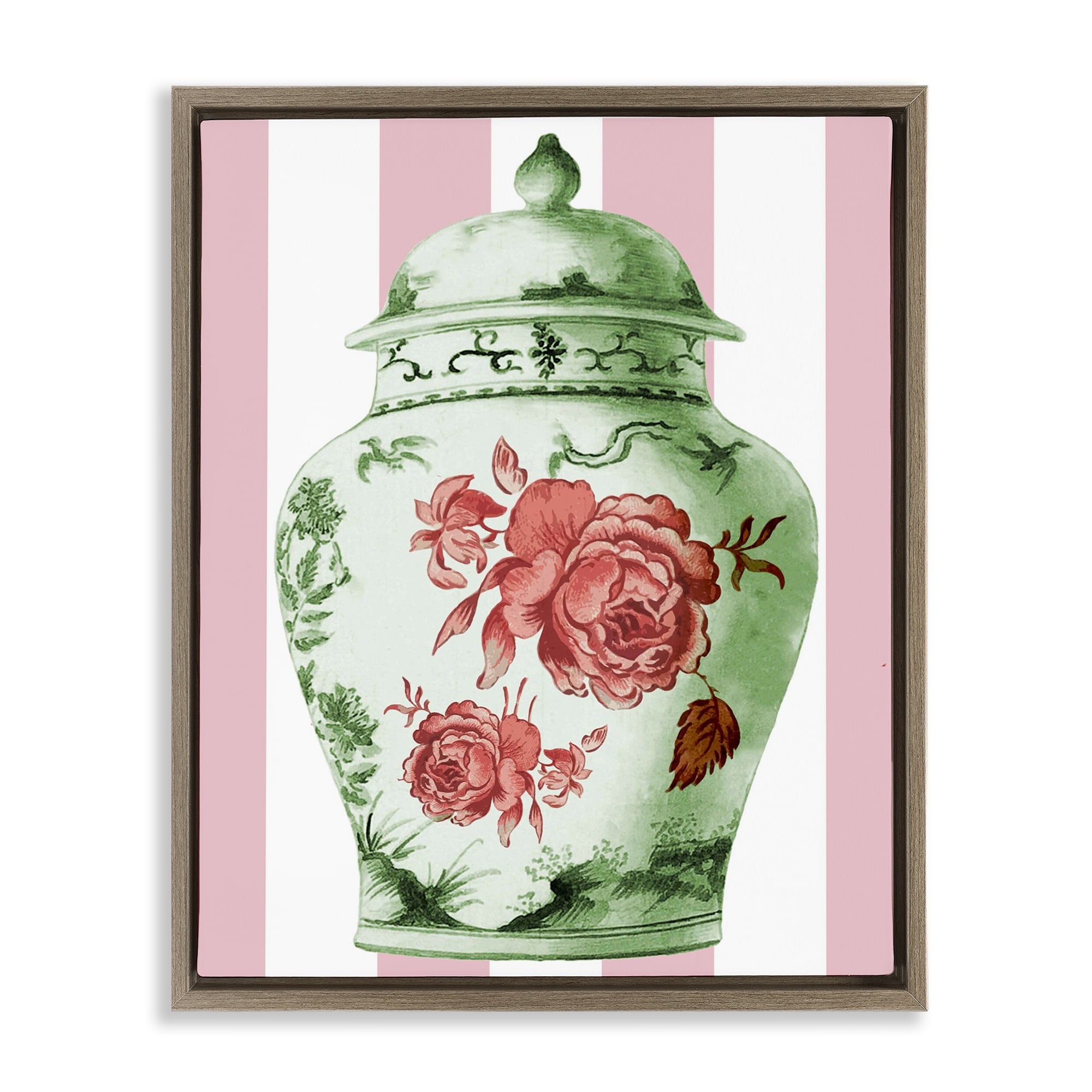 Stupell Ornate Classic Vase on Stripes Framed Floater Canvas Wall Art Design By Lil' Rue