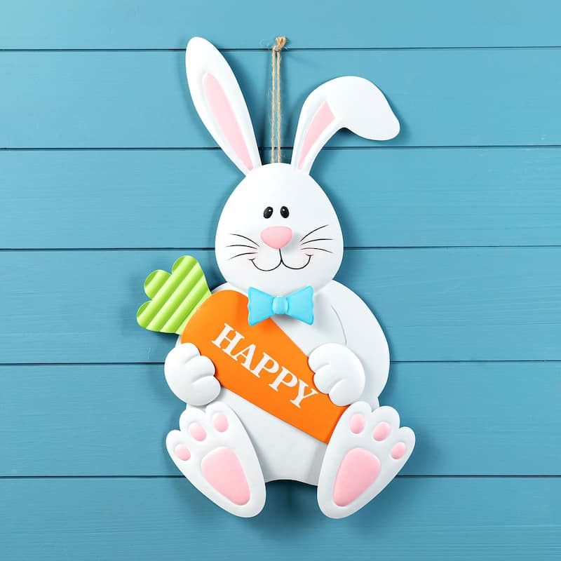 Glitzhome Easter Metal Bunny Yard Stake Wall Decors Standing Sign