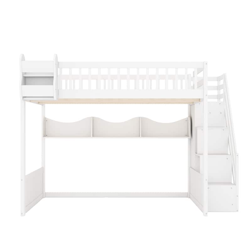 Queen Wooden Loft Bed with Storage Staircase, Wardrobe & Shelving by Harper&Bright Designs