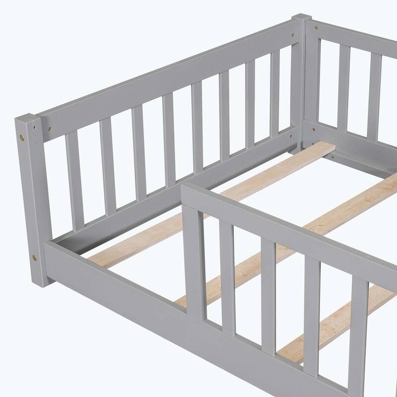 Durable Floor Platform Bed with Fence