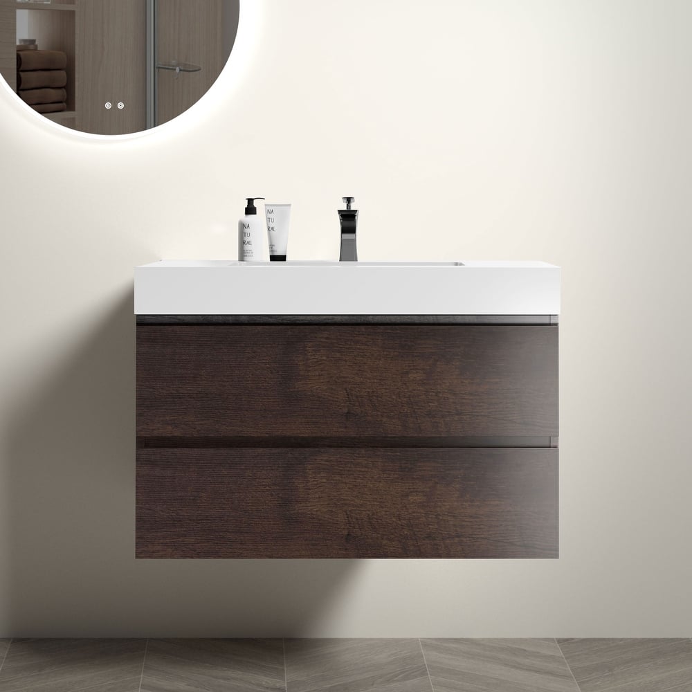 GDFStudio - Naomi Modern Floating Bathroom Vanity with Silent Drawers and Pre-Assembled One-Piece Sink