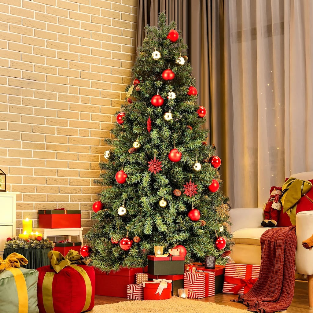 EROMMY 6FT Artificial Christmas Tree, Full Holiday Xmas Tree with 1,800 Tips, Hinged Branches and Metal Stand